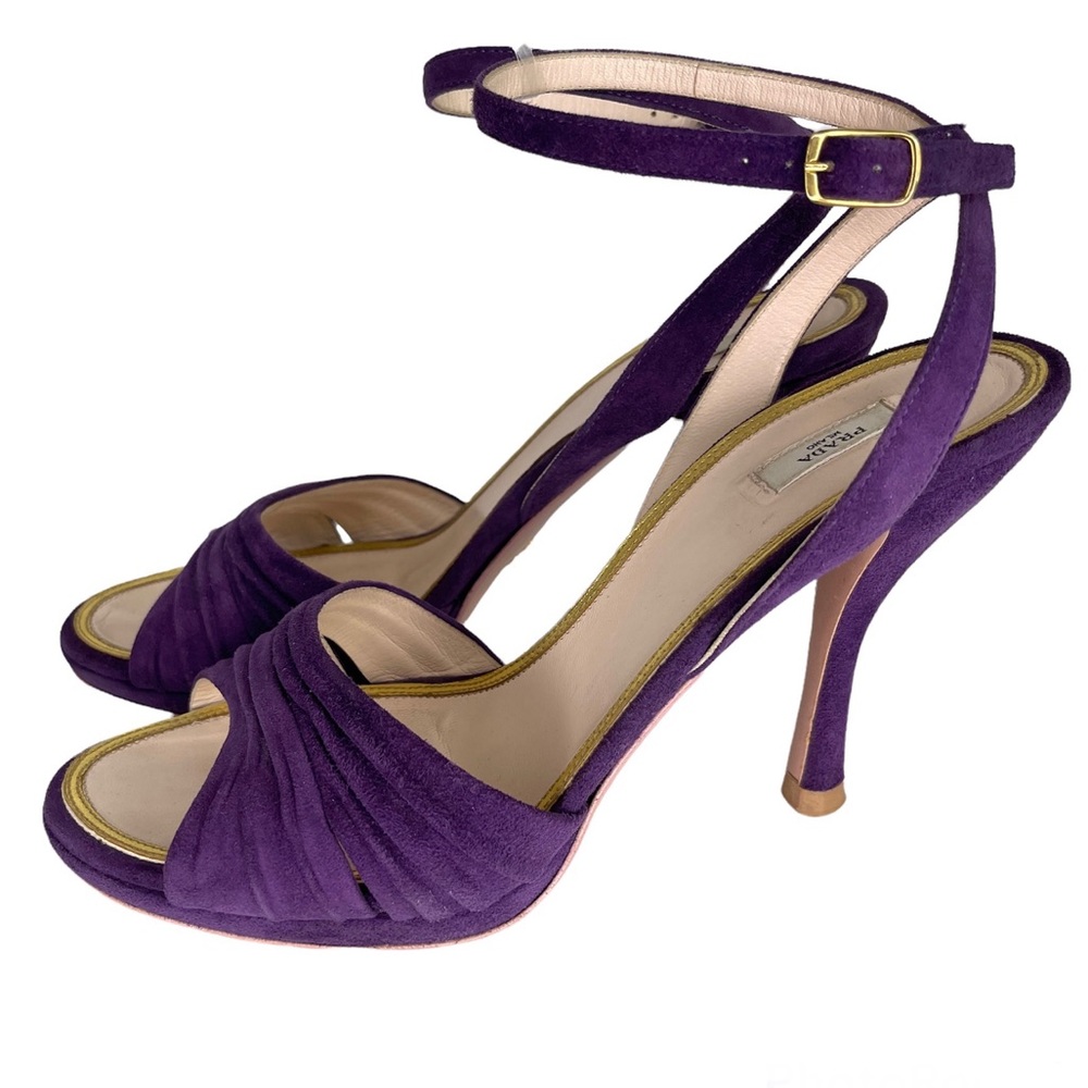 PRADA Purple Suede Open Toe Ankle Strap Heels Heeled Sandals Size 39 - Picture 10 of 10
